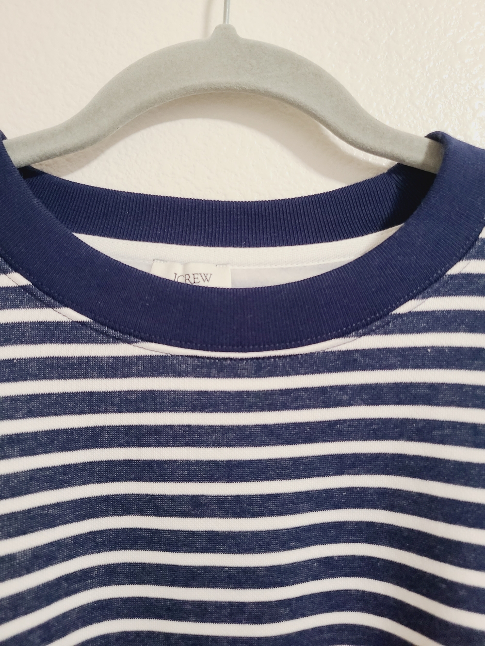NWT J. Crew Factory Navy Blue and White Striped Crewneck Sweater - Picture 2 of 7